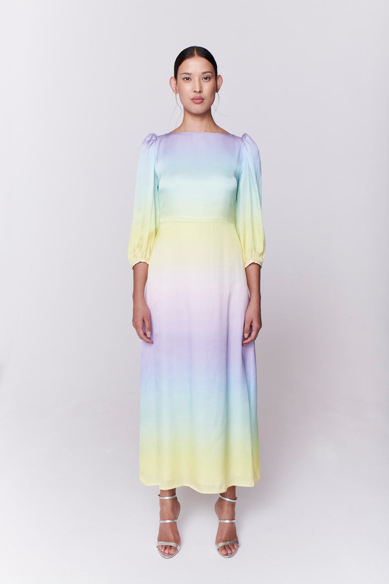 Lara Pastel Ombre Satin Midi Dress – Olivia Rubin