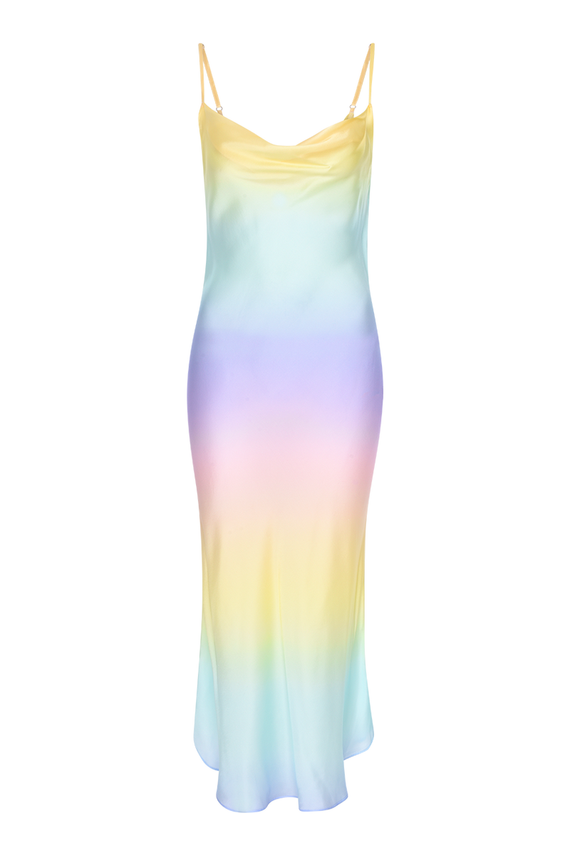 Aubrey Pastel Ombre Silk Satin Slip Dress RENTAL - Main Image