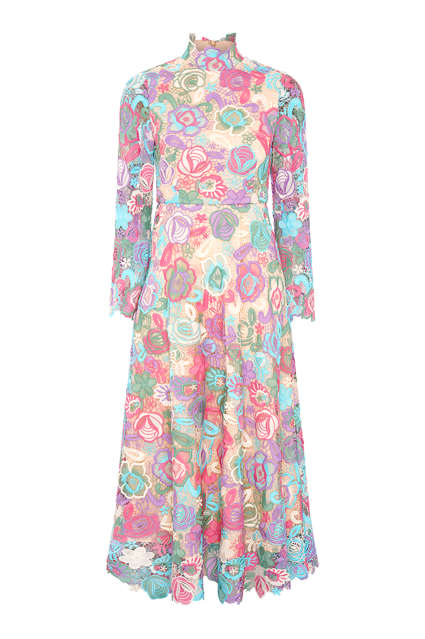 chinese dress ladies Lola Pink Guipure Lace Dress – Olivia Rubin