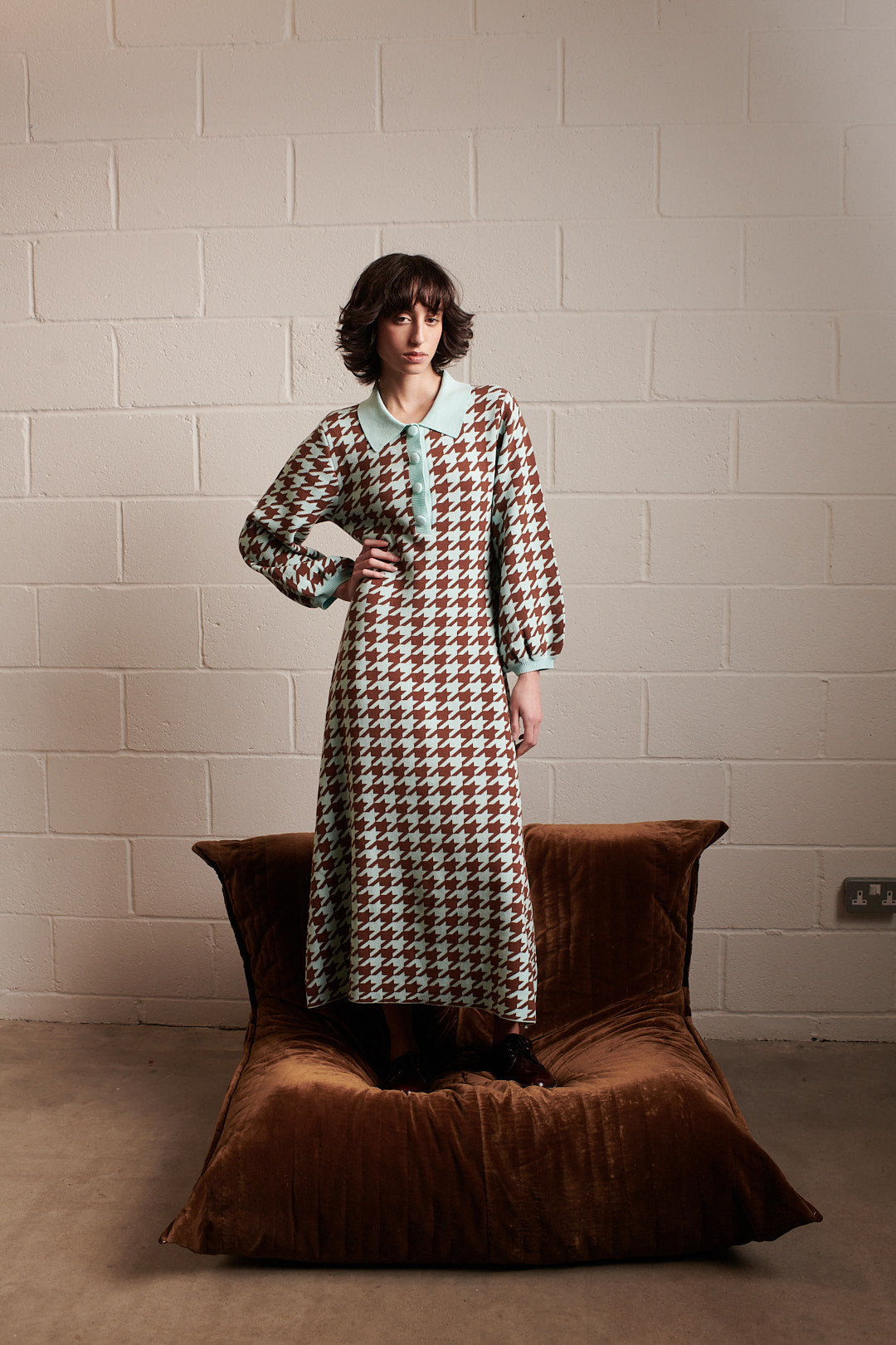olivia rubin Sonya Houndstooth Jacquard Knit Midi Dress SAMPLE | Clothing olivia rubin Sonya Houndstooth Jacquard Knit Midi Dress SAMPLE | Clothing