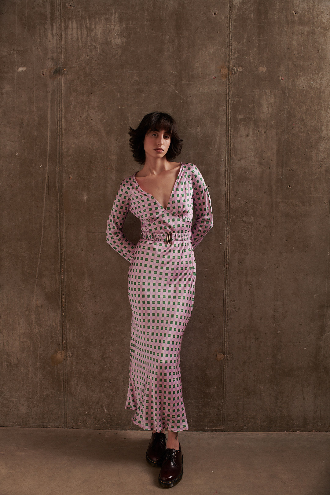 Reiko Pink Khaki Check Belted Slip Dress SAMPLE – Olivia Rubin