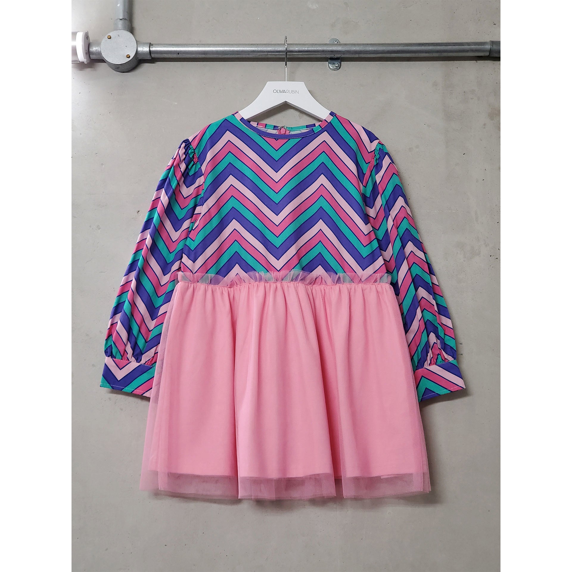 pink blue chevron dress Girls Black Hot Pink & Blue Chevron Patterned Short Sleeve Dress 4