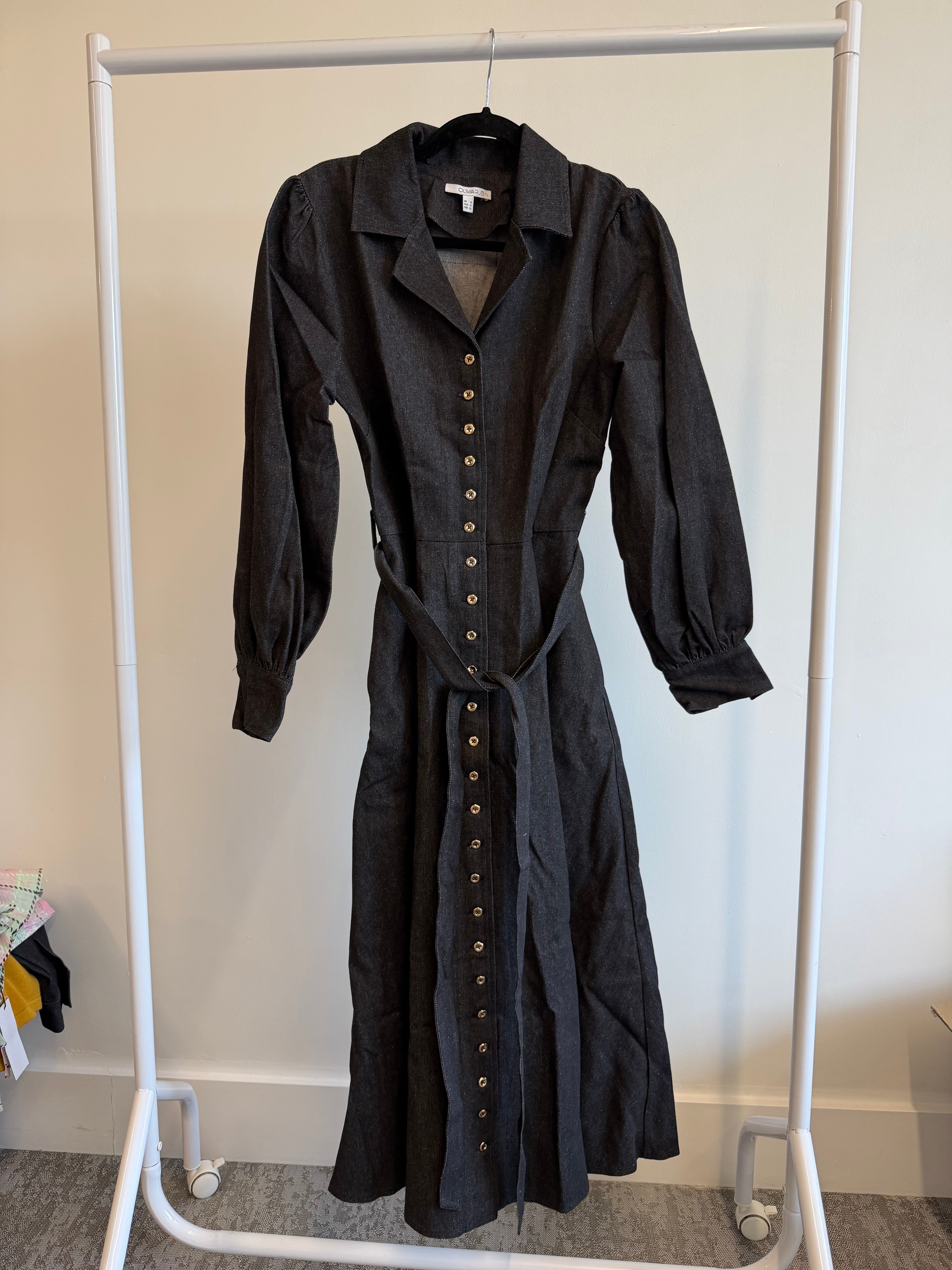 Paola Black Denim Belt Midi Dress – Olivia Rubin