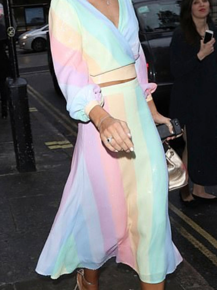 Penelope Pastel Stripe Sequin Skirt