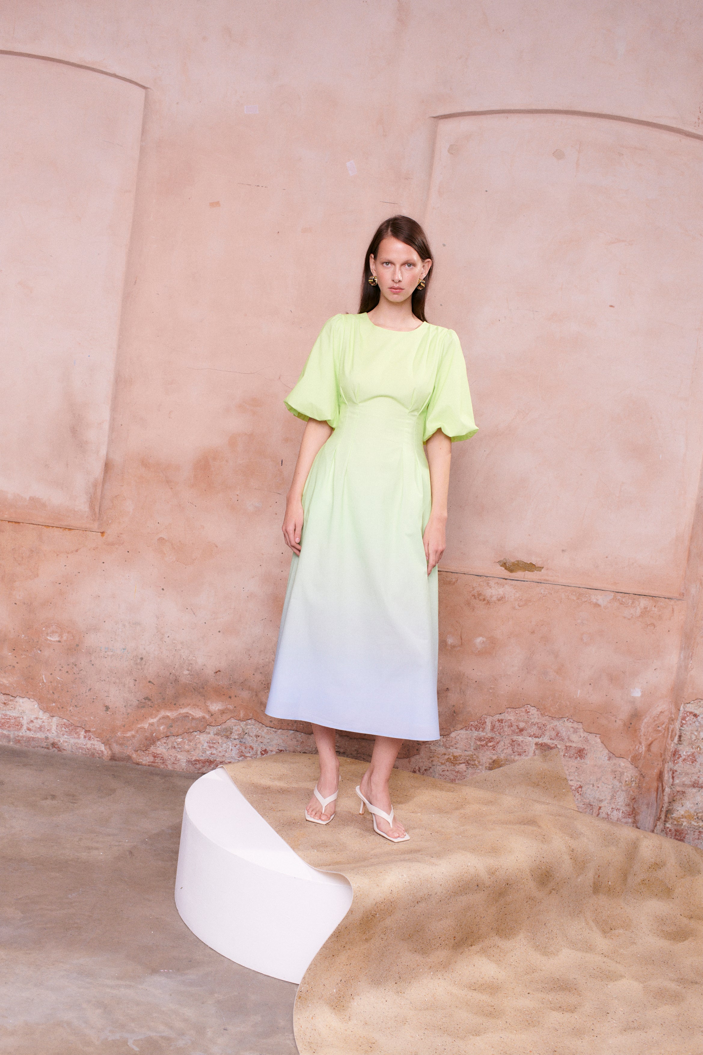ombre midi dress Lorena Green Blue Ombre Midi Dress RENTAL – Olivia Rubin