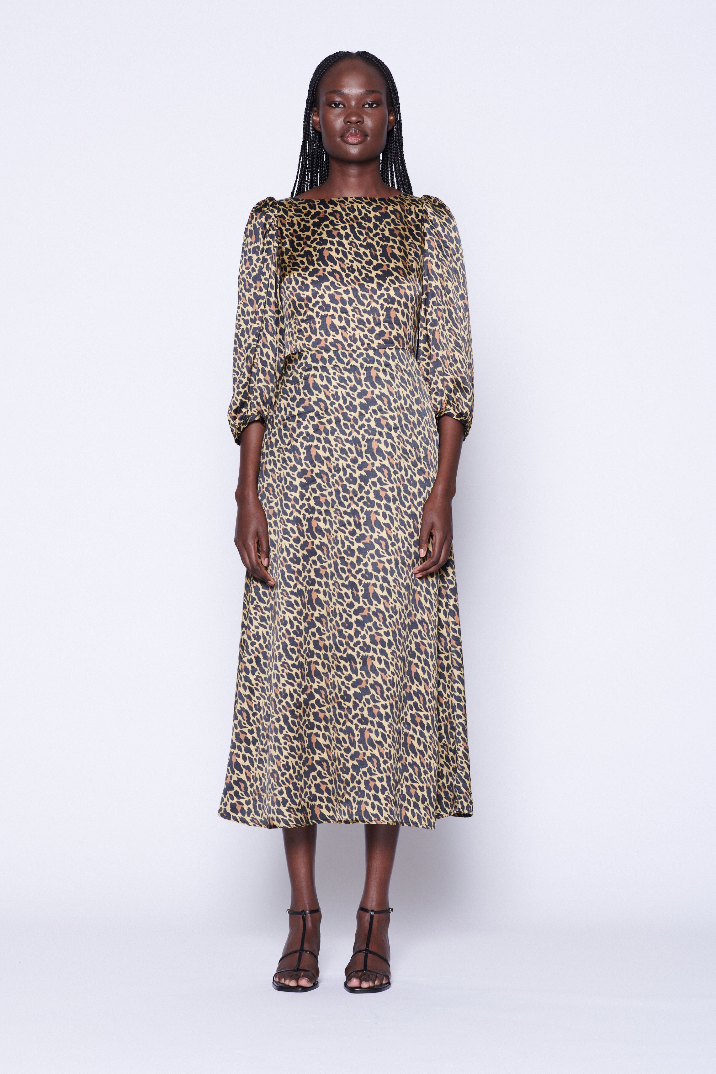 leopard print satin dress Grote Leopard Print Satin Midi Dress CATCHALL