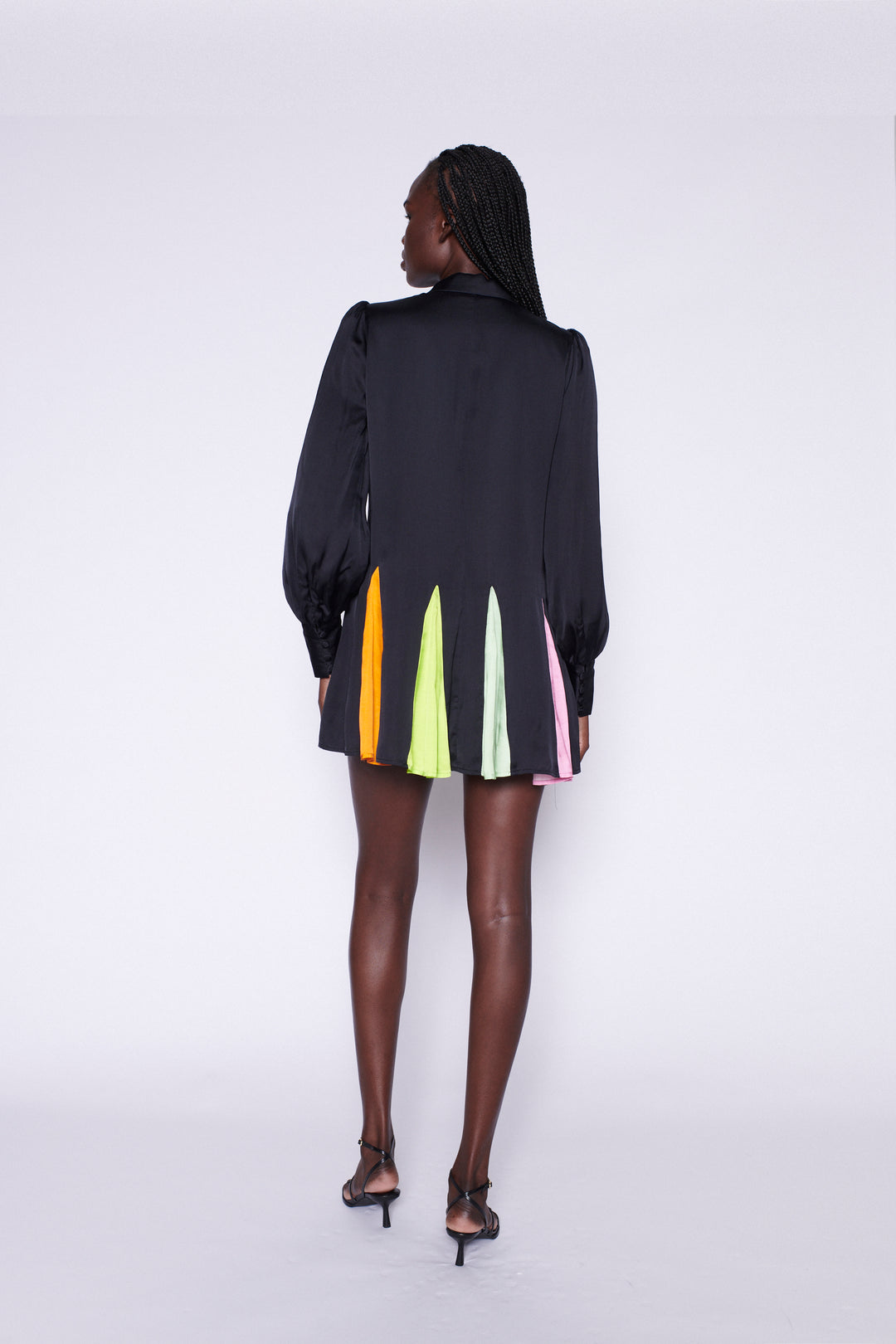 Rita Black Rainbow Godet Mini Dress – Olivia Rubin