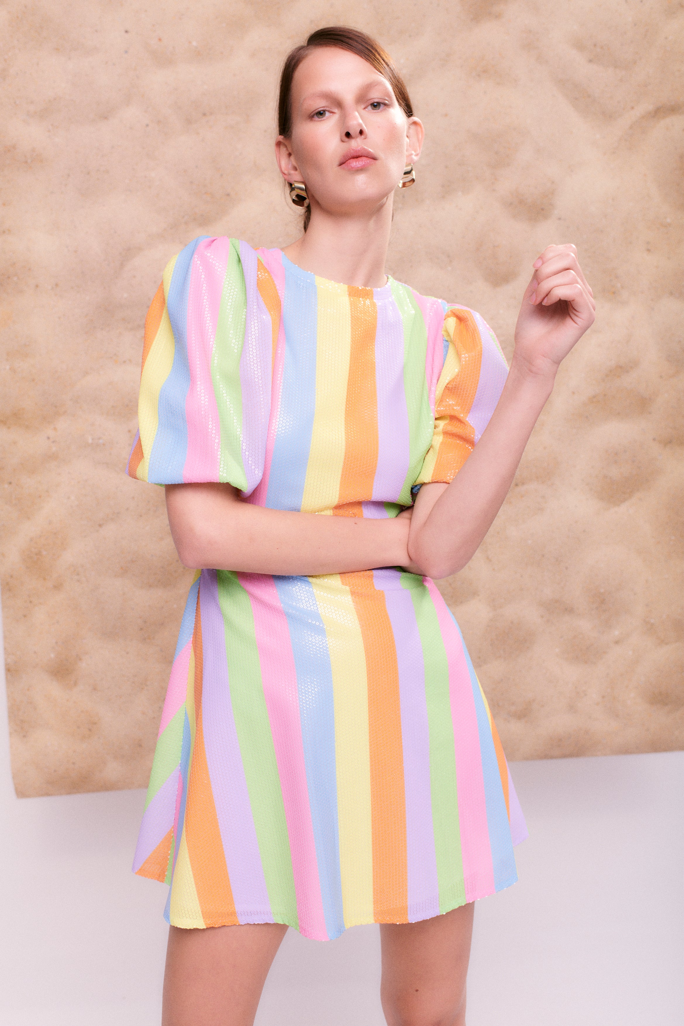 Sequin Stripe Mini Dress