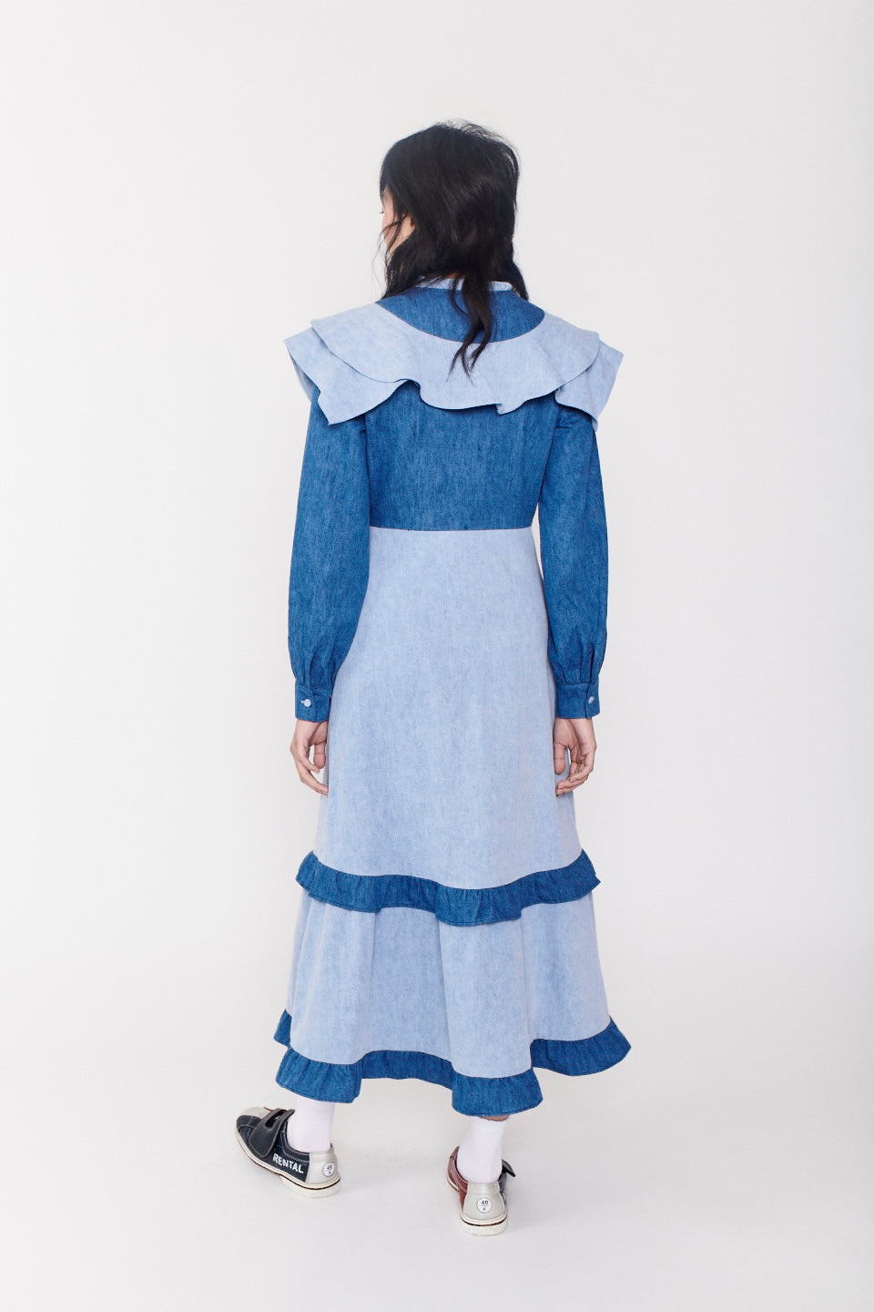 Bronte Two-Tone Denim Midi Dress SAMPLE – Olivia Rubin