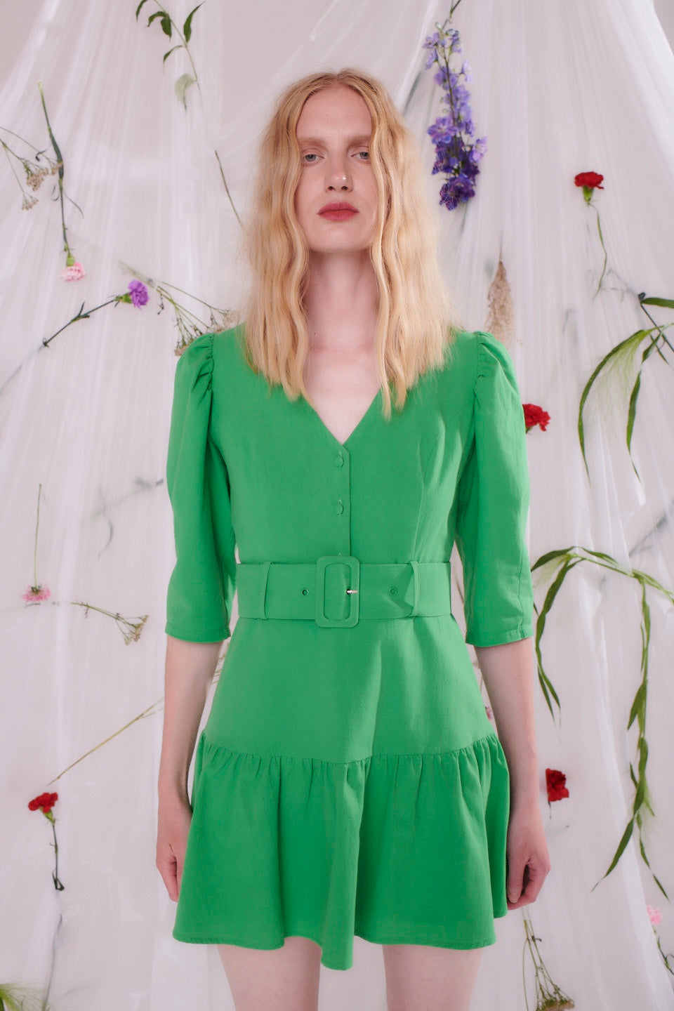 Enola Green Belted Mini Dress RENTAL Olivia Rubin Enola Green Belted Mini Dress RENTAL Olivia Rubin