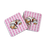 Set of 2 Coasters Pink Gingham Croissant