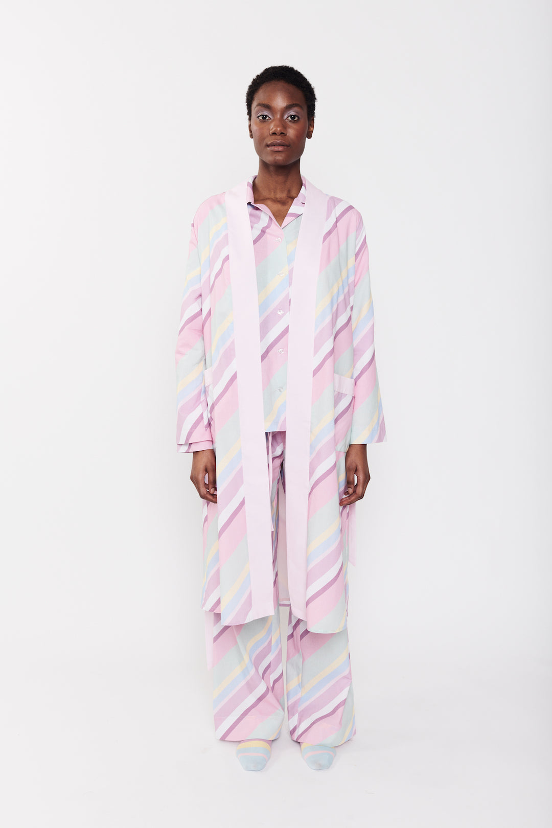 pastel striped dressing gown Womens Baby Pastel Stripe Cotton Gauze Grandpa Mini Dressing Gown  THEIR  NIBS