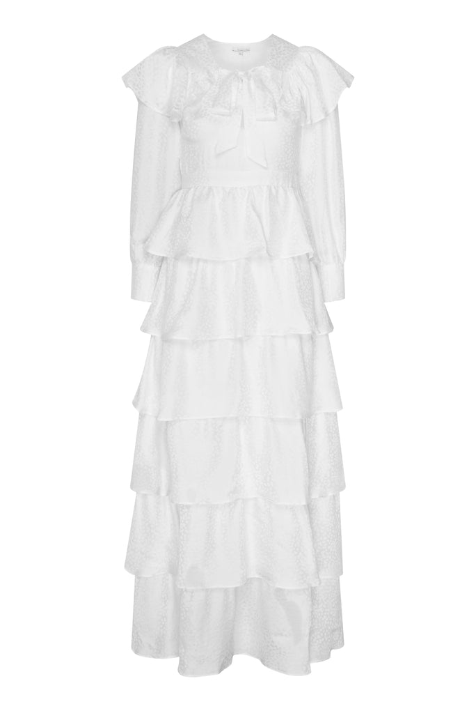 olivia rubin lace dress Printed lace-trimmed satin maxi dress - lilac