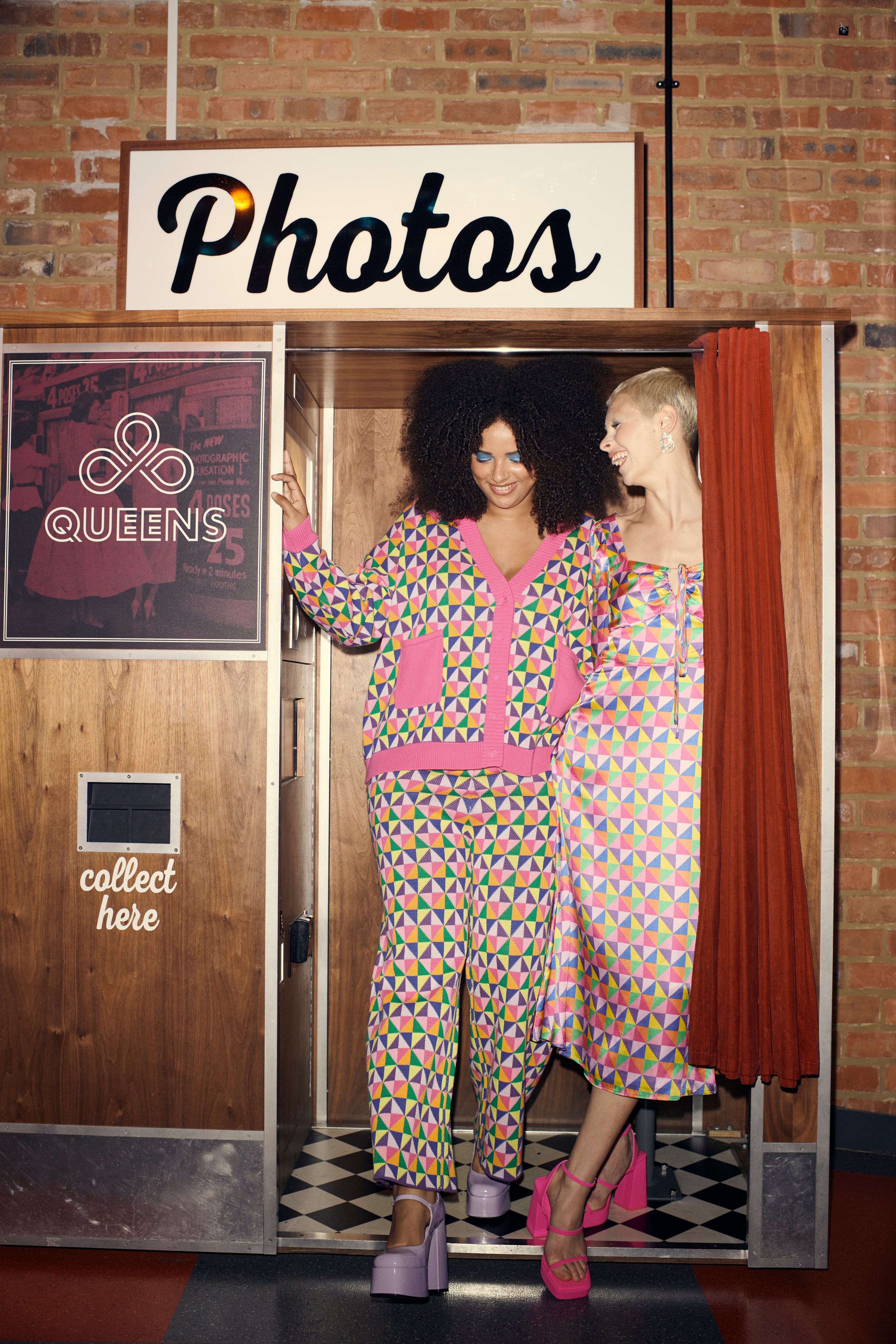 Olivia Rubin Magda cotton v-neck cardigan in pink and multicolour origami pattern