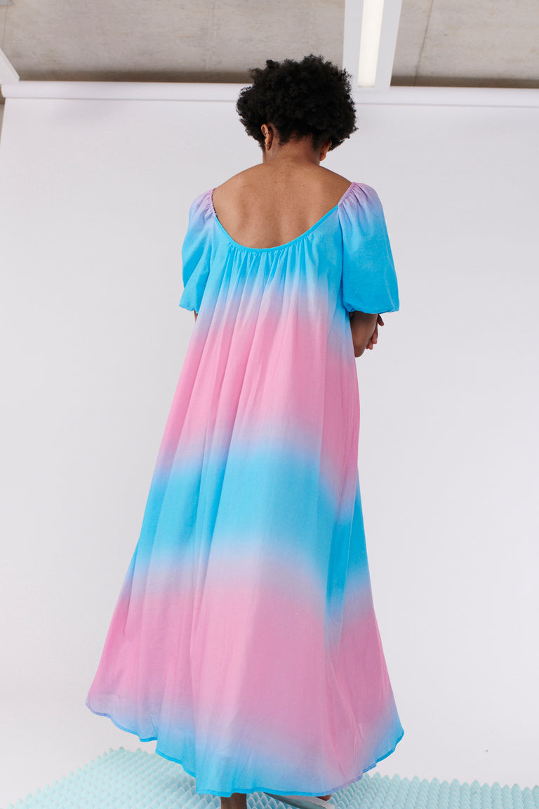pink blue ombre dress The Kyria Off Shoulder Blue Pink Ombre Gown WeddingConfetti