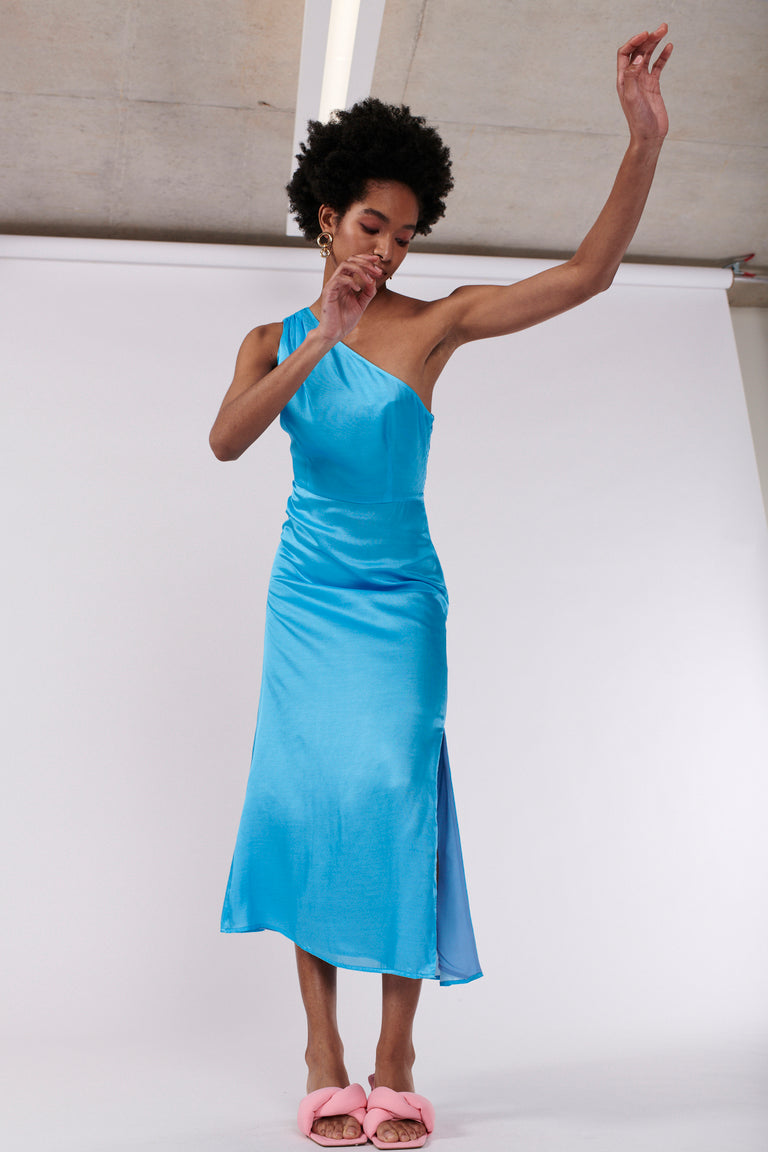 Frances Blue One Shoulder Dress RENTAL Olivia Rubin Frances Blue One Shoulder Dress RENTAL Olivia Rubin