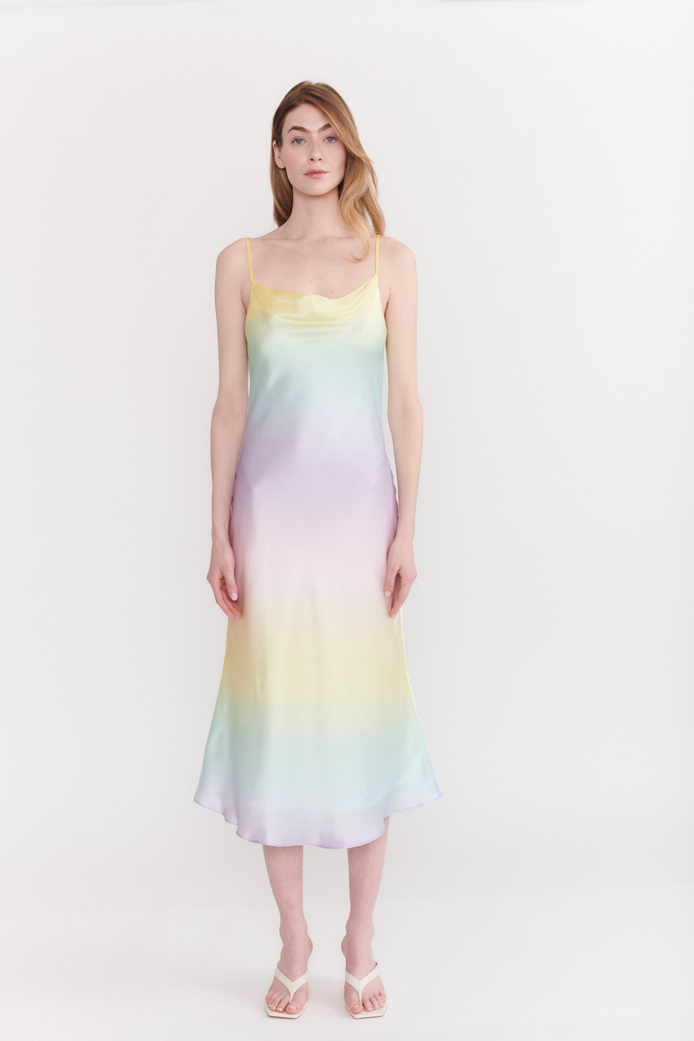 Aubrey Pastel Ombre Silk Satin Slip Dress RENTAL Olivia Rubin Aubrey Pastel Ombre Silk Satin Slip Dress RENTAL Olivia Rubin