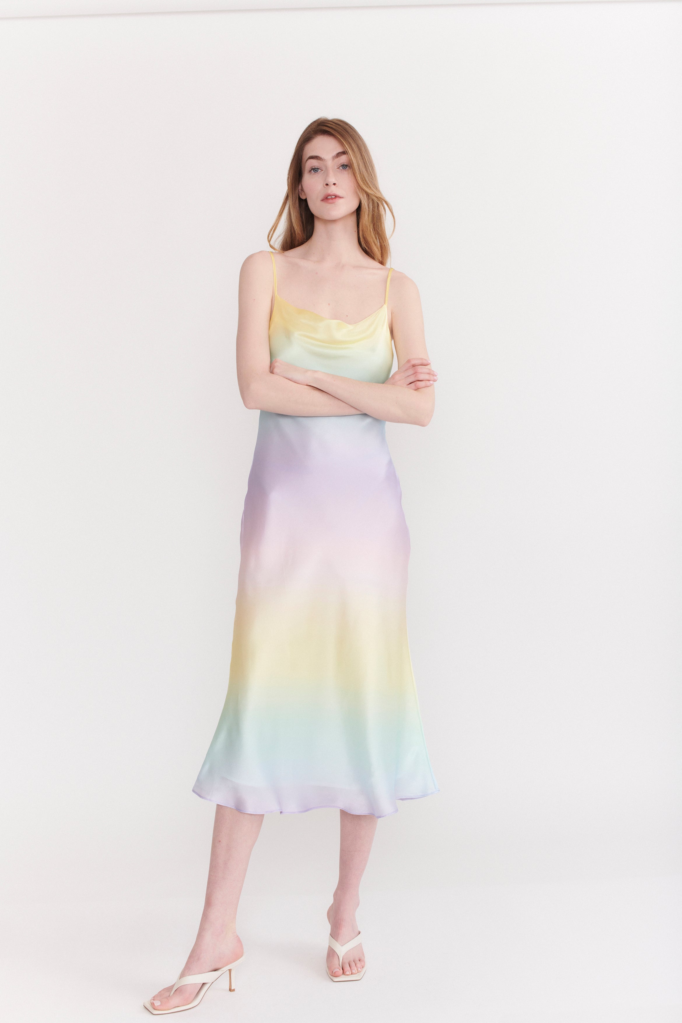 Aubrey Pastel Ombre Silk Satin Slip Dress RENTAL – Olivia Rubin