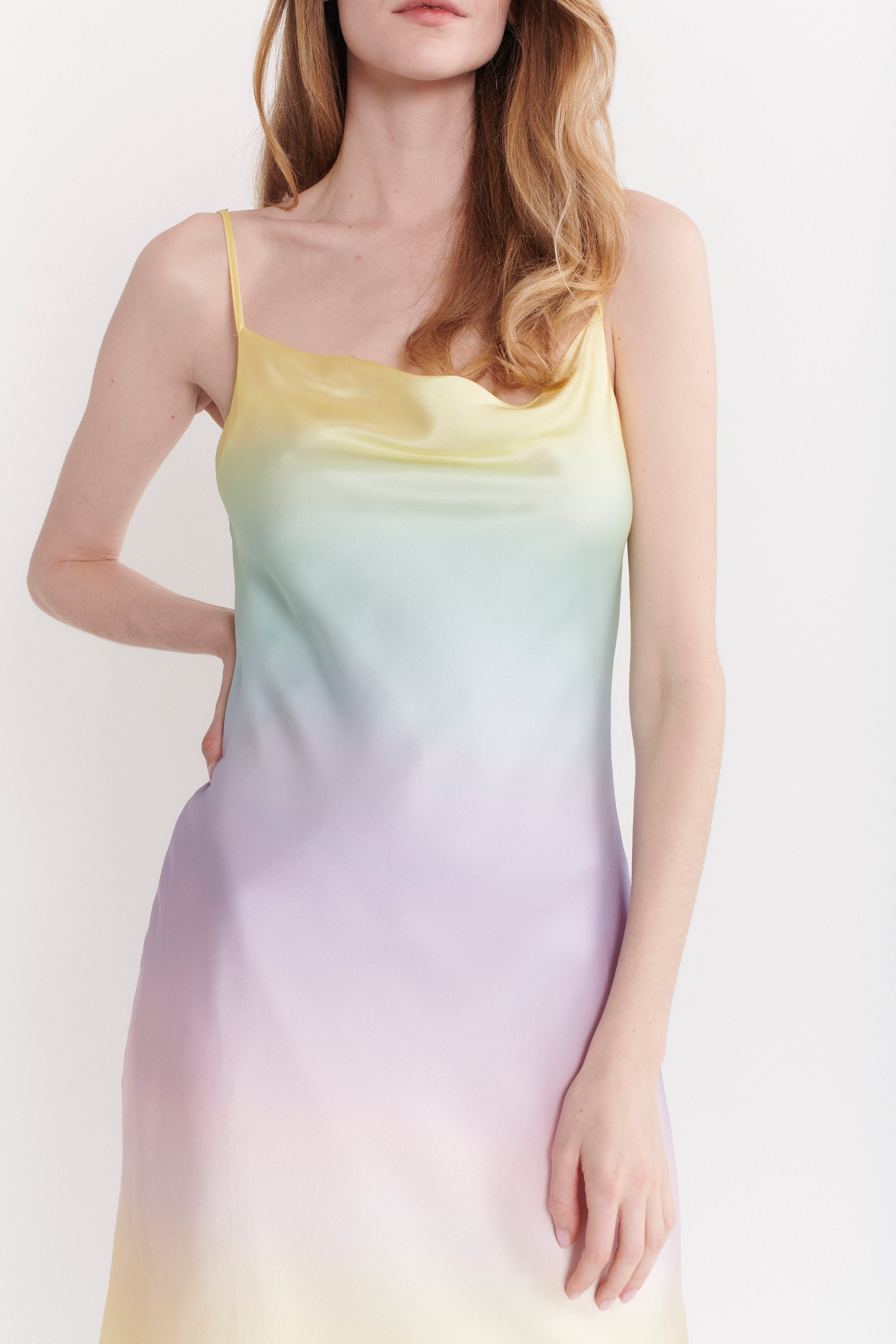 Aubrey Pastel Ombre Silk Satin Slip Dress RENTAL