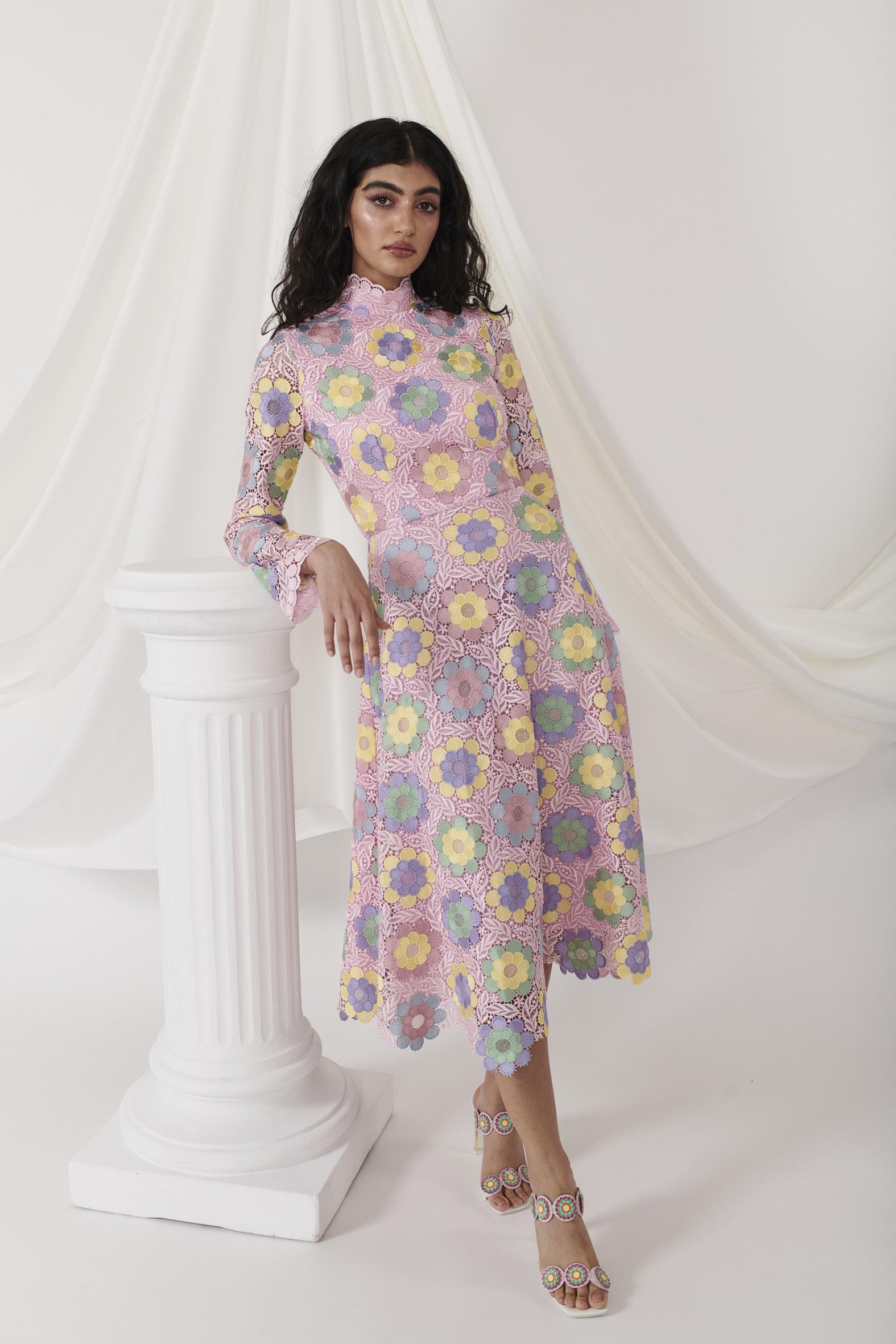 Lola Pink Lace Midi Dress RENTAL - Main Image