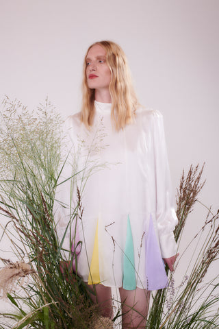 Dora White Pastel Godet Mini Dress – Olivia Rubin